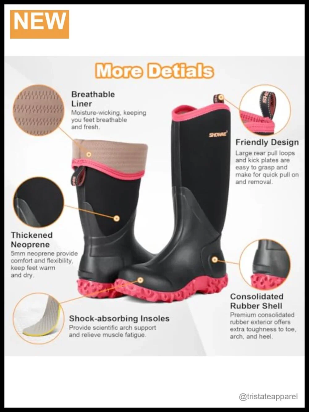 Women's Waterproof Rain Boots Insulated Neoprene Lining Knee-High Farm Boots